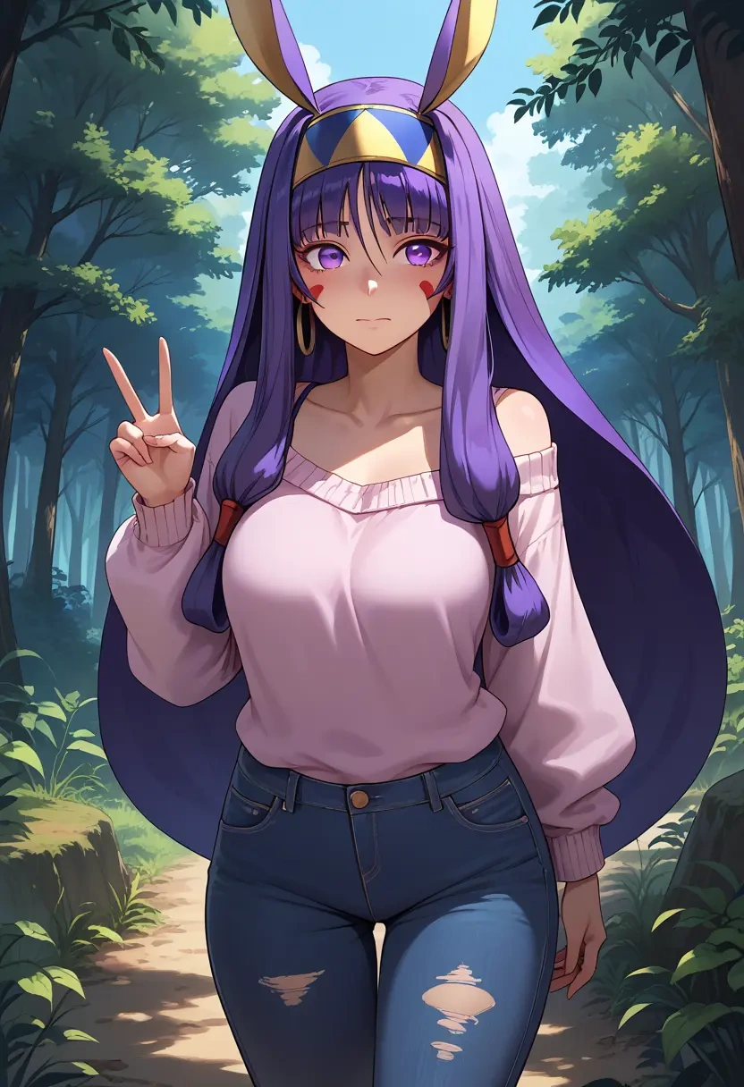 fate_(series),nitocris_(fate),sweater,off-shoulder,ripped jeans  - 