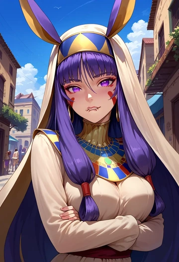 fate_(series),nitocris_(fate),mesh graffiti top,dolphin shorts  - AI generated anime art