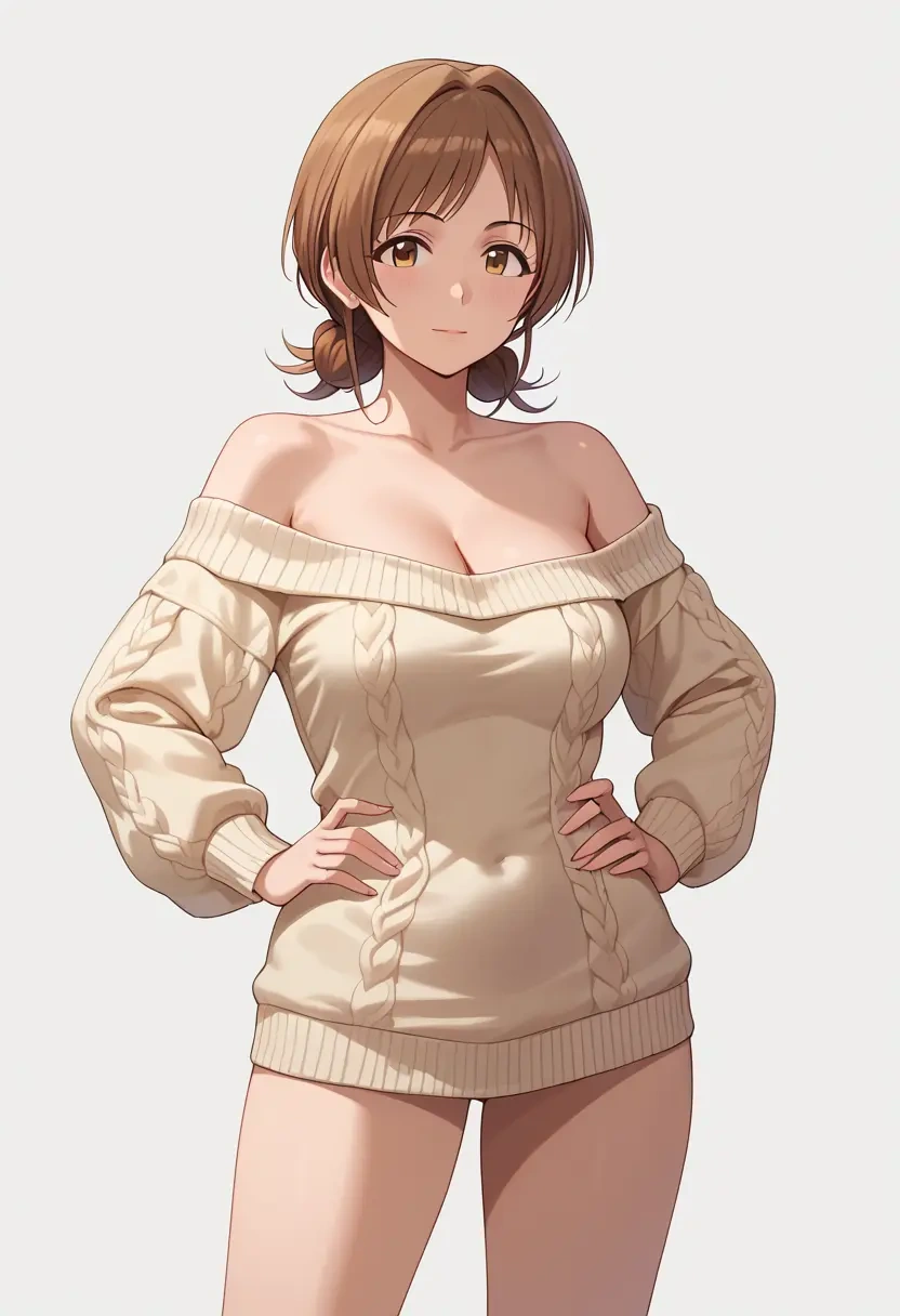 idolmaster,nitta_minami,Hands on hips,off-shoulder,sweater  - 