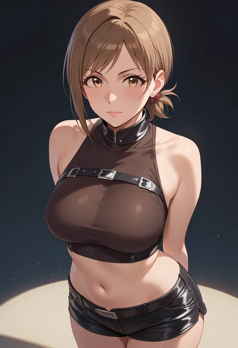 idolmaster,nitta_minami,leather,shorts,crop top  - 