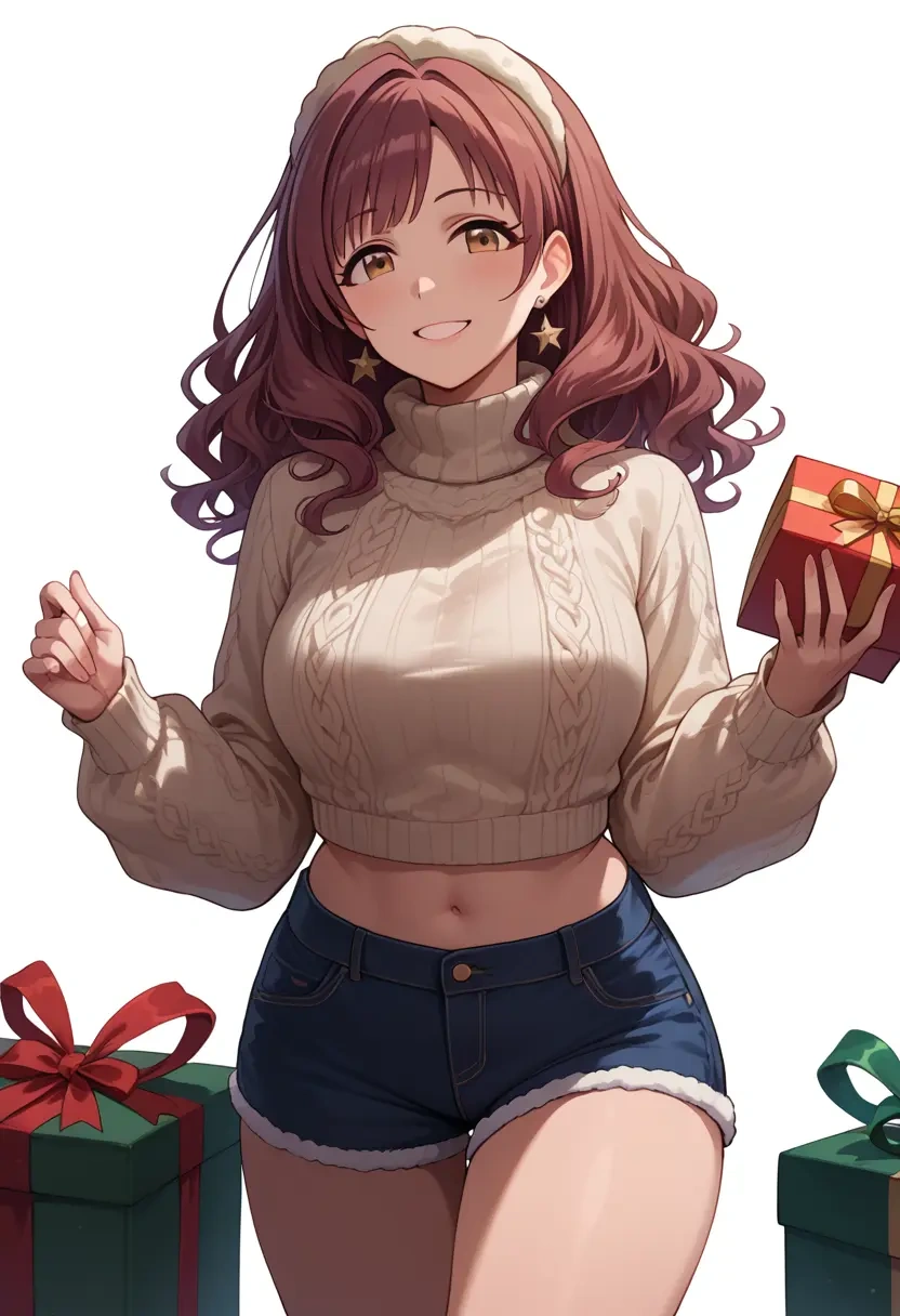 idolmaster,nitta_minami,Christmas,red velvet shorts,turtleneck sweater  - 