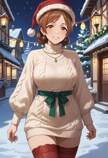 idolmaster,nitta_minami,Christmas,sweater dress,stockings  - AI generated anime art