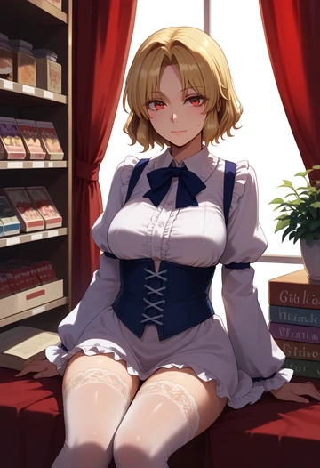 touhou,niwatari_kutaka,Victorian-era,stockings,sexy  - AI generated anime art