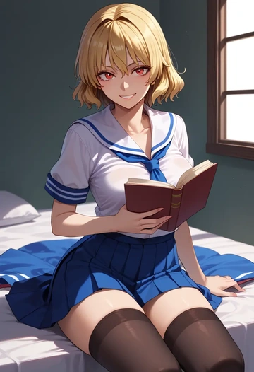 touhou,niwatari_kutaka,jk uniform, stockings  - AI generated anime art