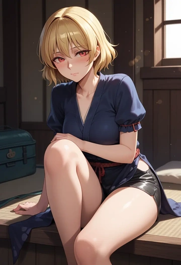 touhou,niwatari_kutaka,leather,shorts  - AI generated anime art