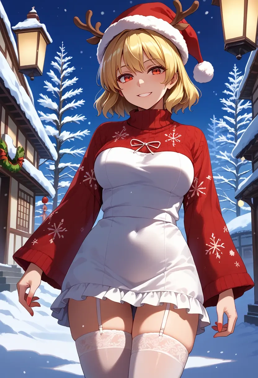 touhou,niwatari_kutaka,sweater,stockings,Thigh garters  - 