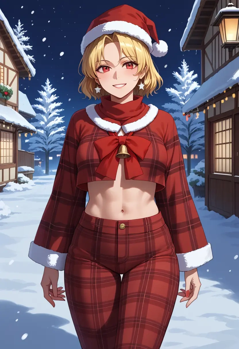 touhou,niwatari_kutaka,Christmas,plaid trousers  - 