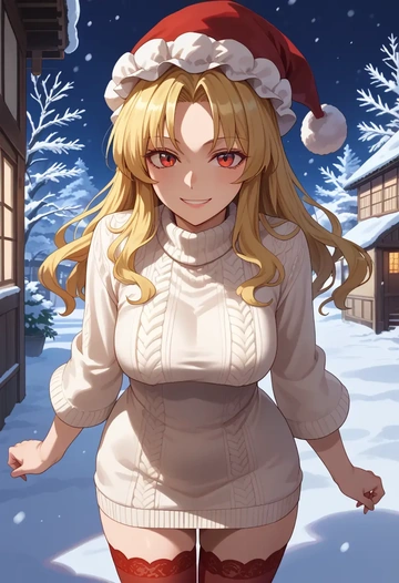 touhou,niwatari_kutaka,Christmas,sweater dress,stockings  - AI generated anime art