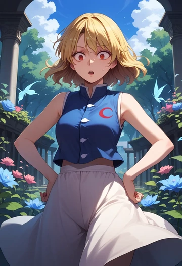 touhou,niwatari_kutaka,sports vest,capri leggings  - AI generated anime art