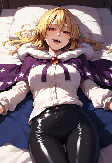 touhou,niwatari_kutaka,cape,hooded,leather pants  - AI generated anime art