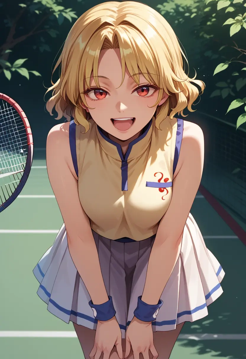 touhou,niwatari_kutaka,tennis dress,visor,trainers  - 