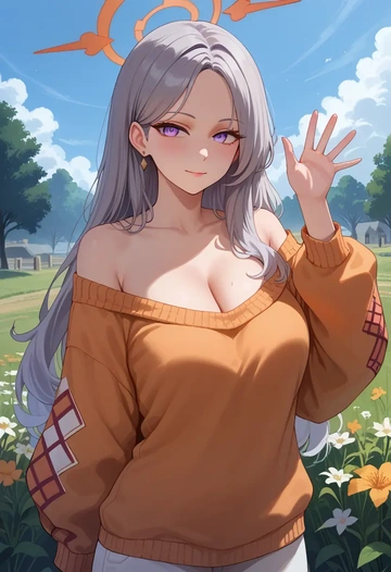 blue_archive,noa_(blue_archive),orange,sweater  - AI generated anime art