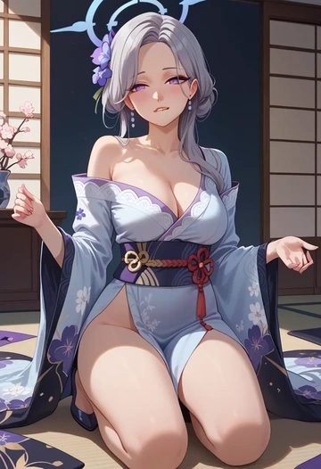 blue_archive,noa_(blue_archive),kimono,silk,wide-leg trousers  - AI generated anime art