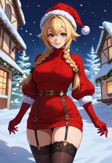 blazblue,noel_vermillion,sweater,stockings,Thigh garters  - AI generated anime art