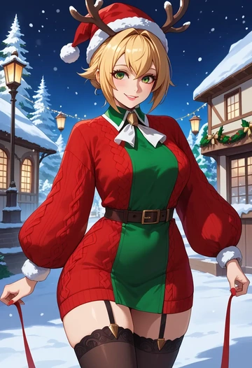 blazblue,noel_vermillion,sweater,stockings,Thigh garters  - AI generated anime art