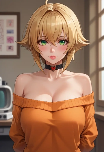 blazblue,noel_vermillion,orange,sweater,choker  - AI generated anime art