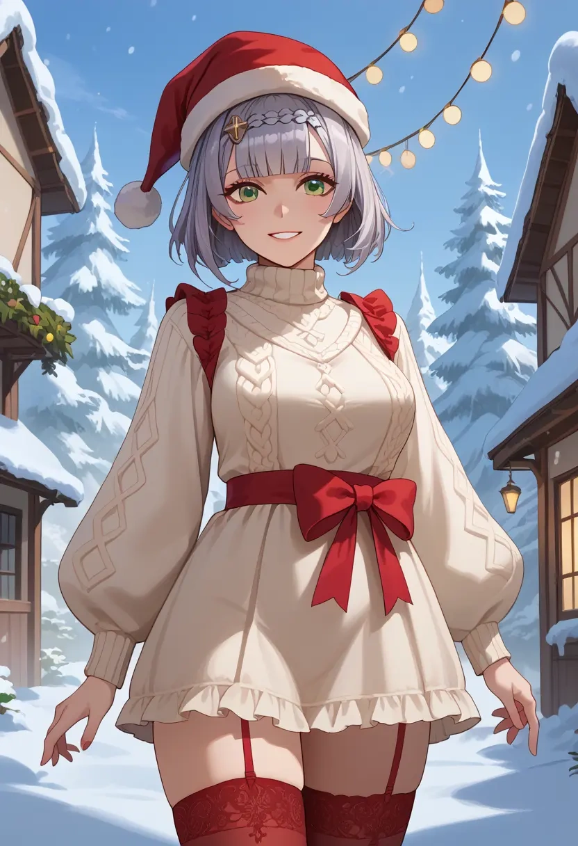 genshin impact,noelle_(genshin_impact),Christmas,sweater dress,stockings  - 