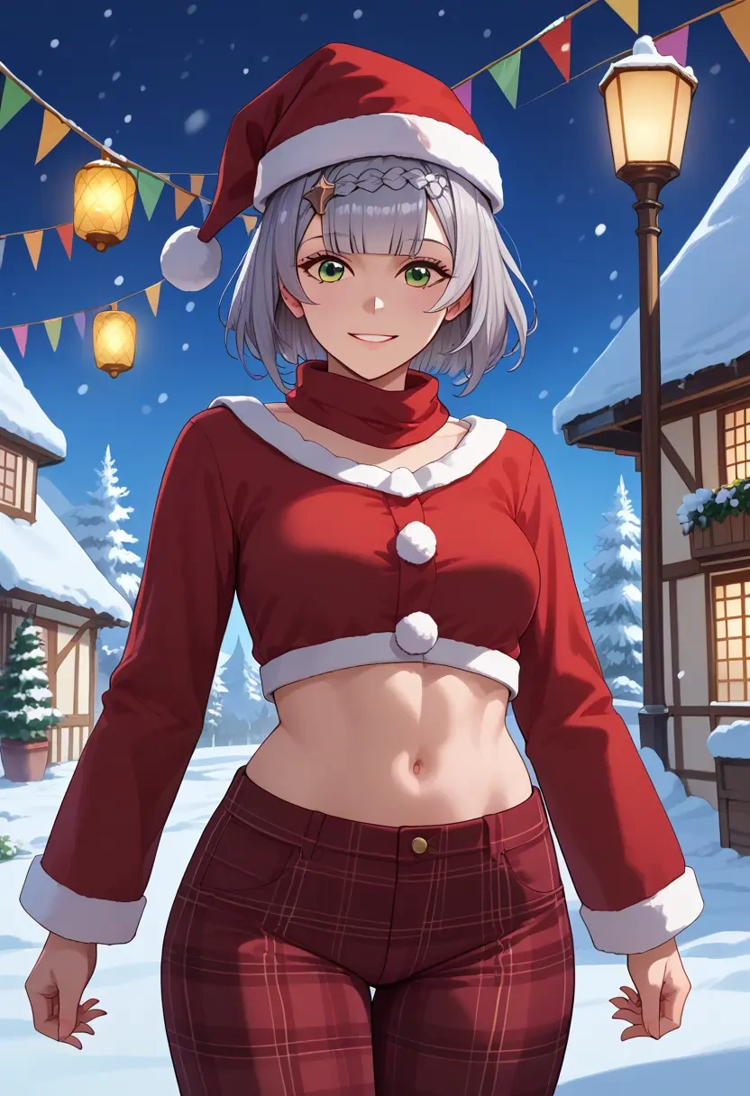 genshin impact,noelle_(genshin_impact),Christmas,plaid trousers  - 