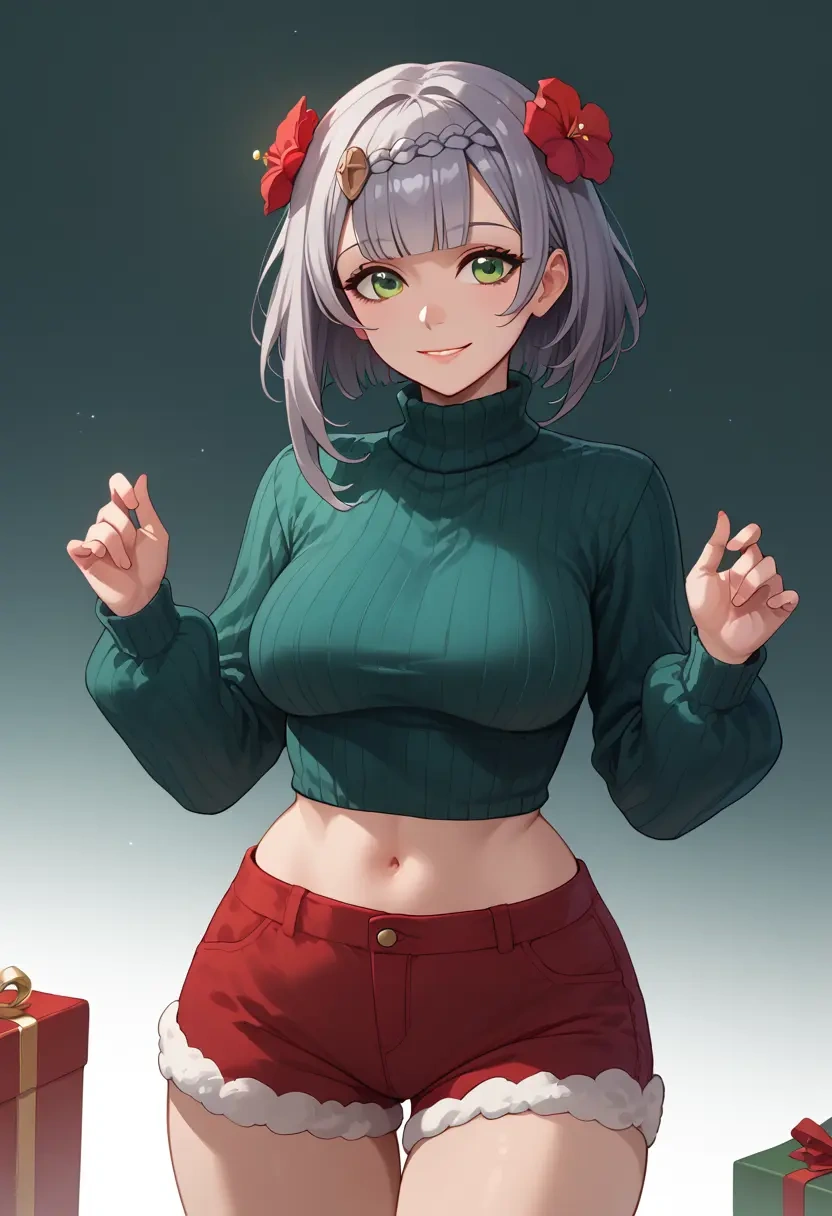 genshin impact,noelle_(genshin_impact),Christmas,red velvet shorts,turtleneck sweater  - 