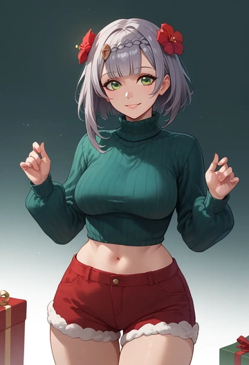 genshin impact,noelle_(genshin_impact),Christmas,red velvet shorts,turtleneck sweater  - AI generated anime art