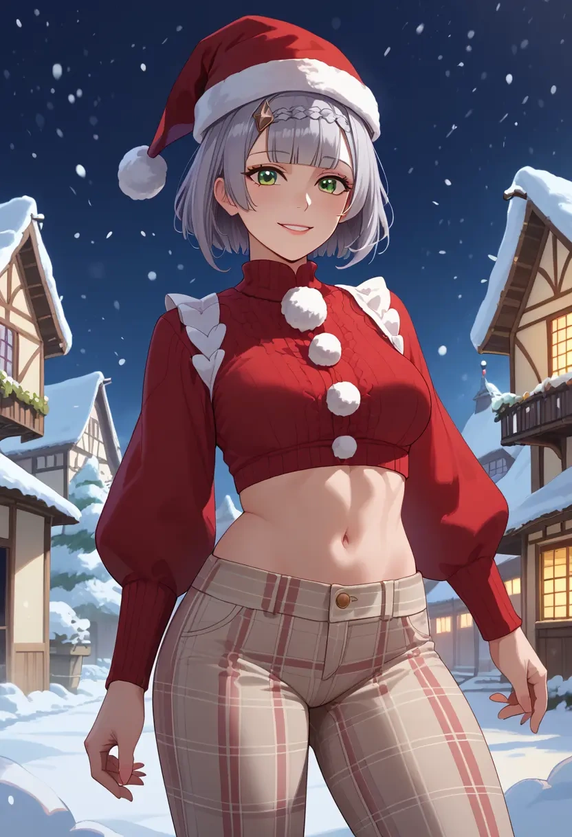 genshin impact,noelle_(genshin_impact),Christmas,plaid trousers  - 