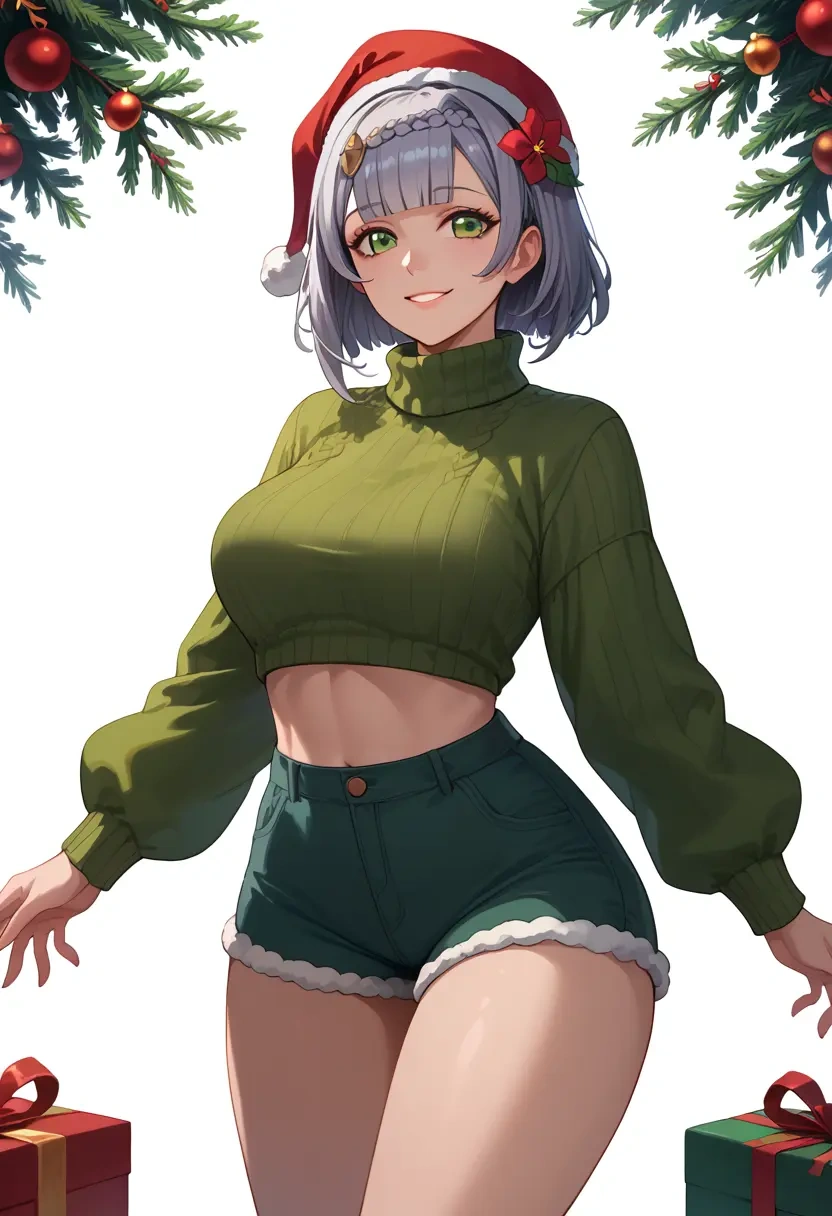 genshin impact,noelle_(genshin_impact),Christmas,red velvet shorts,turtleneck sweater  - 