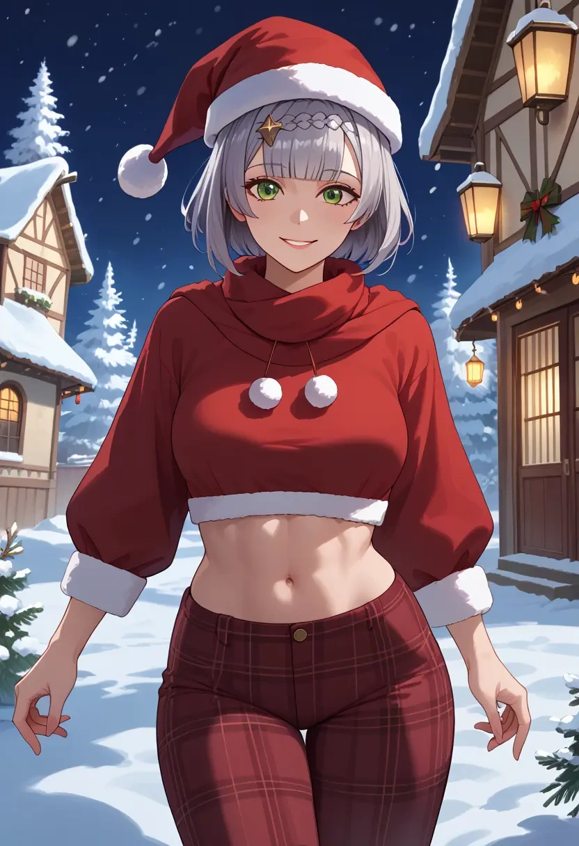 genshin impact,noelle_(genshin_impact),Christmas,plaid trousers  - 