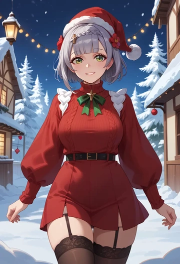 genshin impact,noelle_(genshin_impact),sweater,stockings,Thigh garters  - AI generated anime art