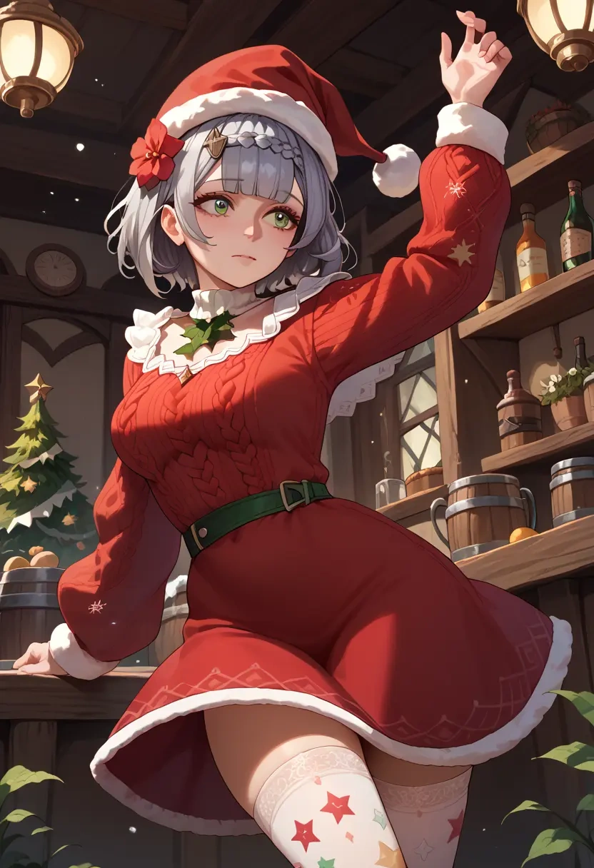 genshin impact,noelle_(genshin_impact),Christmas,sweater dress,stockings  - 