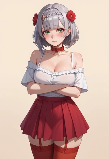 genshin impact,noelle_(genshin_impact),collar,oversized,Thigh garters  - AI generated anime art