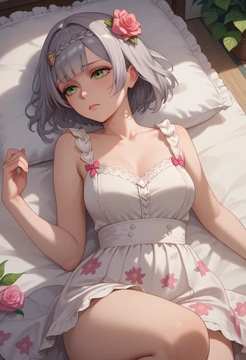 genshin impact,noelle_(genshin_impact),silk slip dress,floral prints  - AI generated anime art