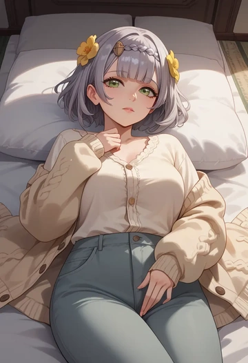 genshin impact,noelle_(genshin_impact),cardigan,oversized,wide-leg pants  - AI generated anime art