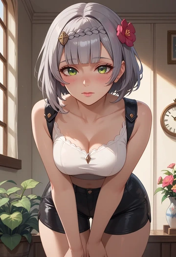 genshin impact,noelle_(genshin_impact),leather,shorts,crop top  - AI generated anime art