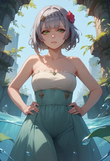 genshin impact,noelle_(genshin_impact),tube top,jogger shorts  - AI generated anime art