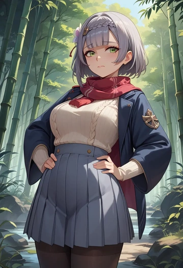 genshin impact,noelle_(genshin_impact),winter,student uniform,puffer coat  - AI generated anime art