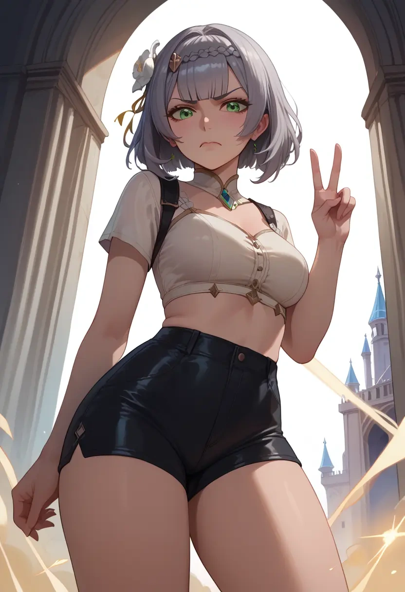 genshin impact,noelle_(genshin_impact),leather,shorts,crop top  - 