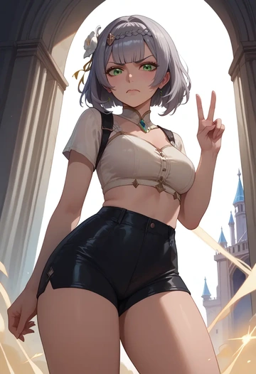 genshin impact,noelle_(genshin_impact),leather,shorts,crop top  - AI generated anime art