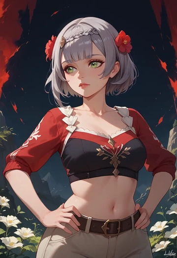 genshin impact,noelle_(genshin_impact),crop top,athletic shorts  - AI generated anime art