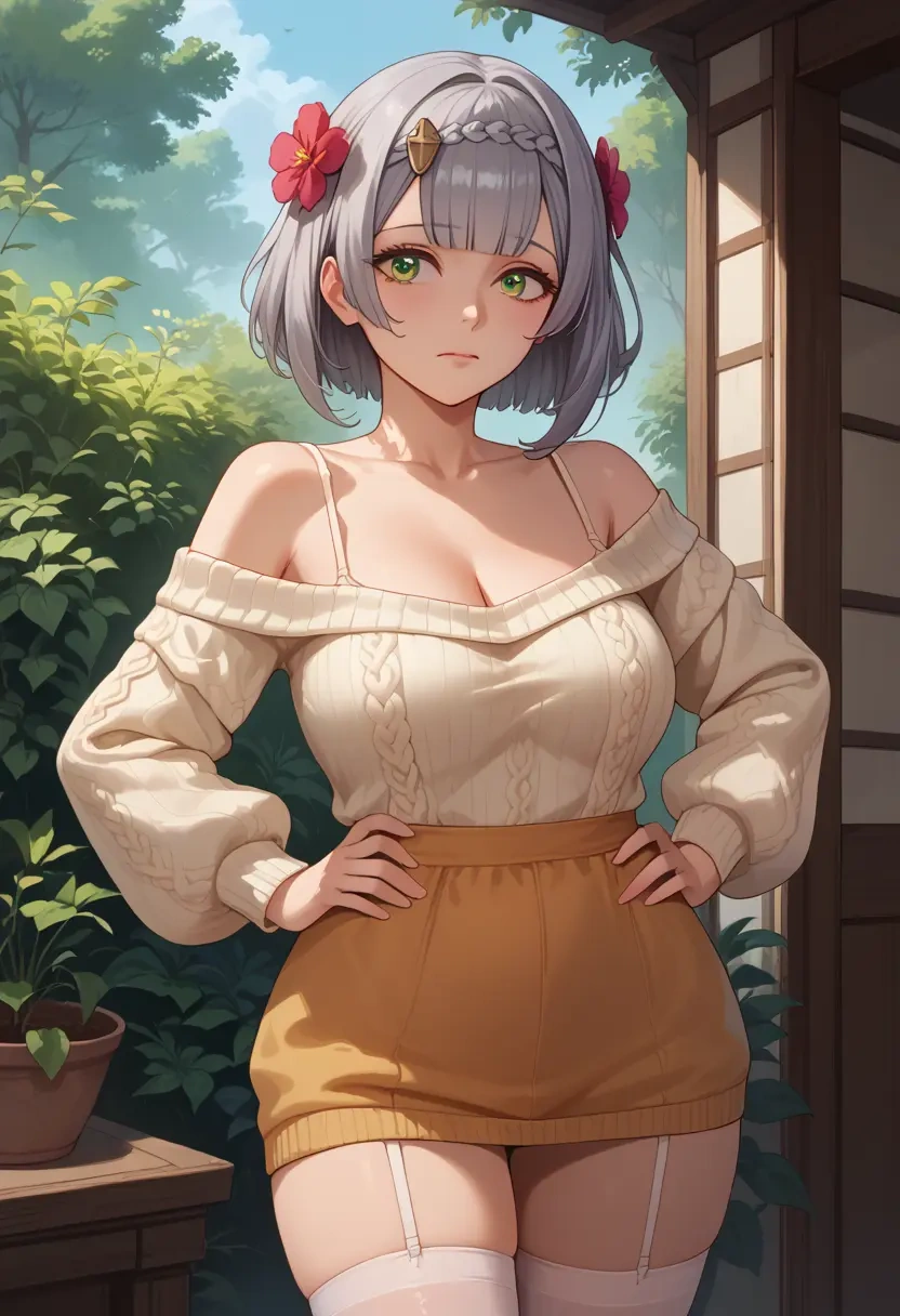 genshin impact,noelle_(genshin_impact),off-shoulder,sweater  - 