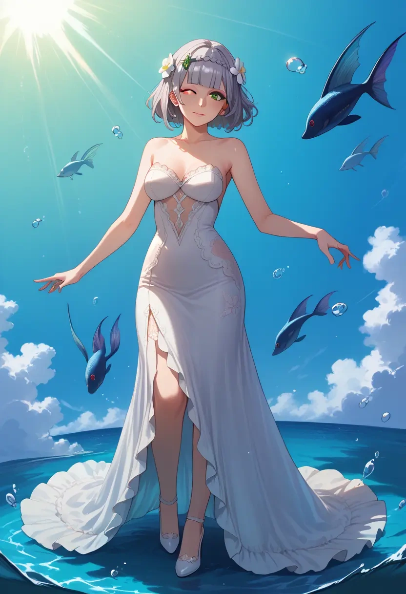 genshin impact,noelle_(genshin_impact),gown,strapless,mermaid silhouette  - 