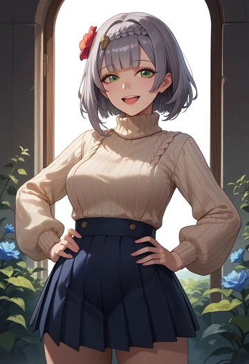 genshin impact,noelle_(genshin_impact),skirt,pleated,turtleneck sweater  - AI generated anime art