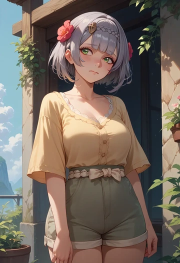 genshin impact,noelle_(genshin_impact),jogger shorts,oversized tank  - AI generated anime art