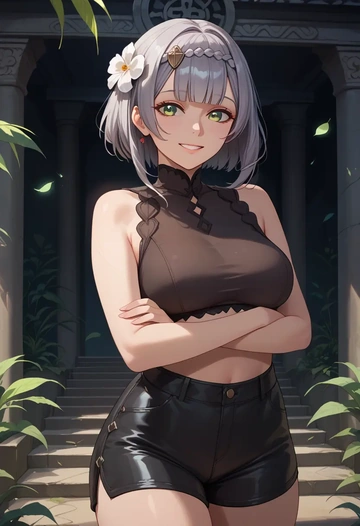 genshin impact,noelle_(genshin_impact),leather,shorts,crop top  - AI generated anime art