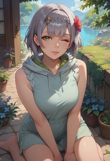 genshin impact,noelle_(genshin_impact),sleeveless hoodie,biker shorts  - AI generated anime art