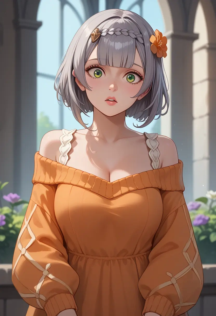 genshin impact,noelle_(genshin_impact),orange,sweater  - 