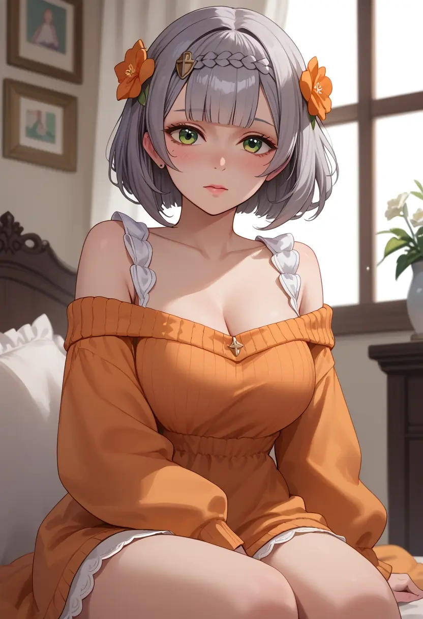 genshin impact,noelle_(genshin_impact),orange,sweater  - 