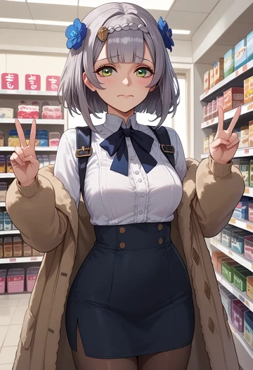 genshin impact,noelle_(genshin_impact),coat,long,double-breasted,pencil skirt  - AI generated anime art