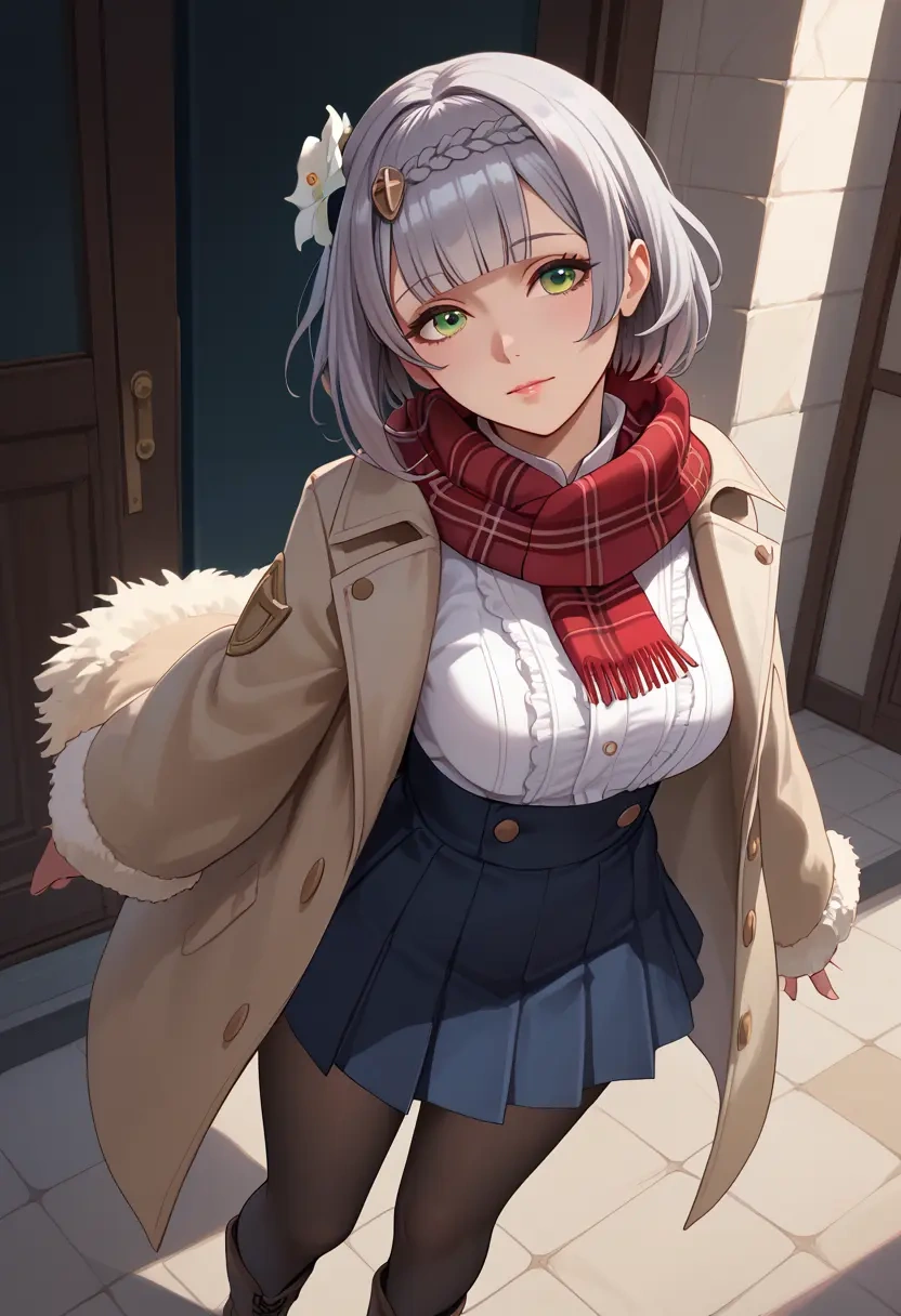 genshin impact,noelle_(genshin_impact),winter,student uniform,fur-trimmed coat  - 