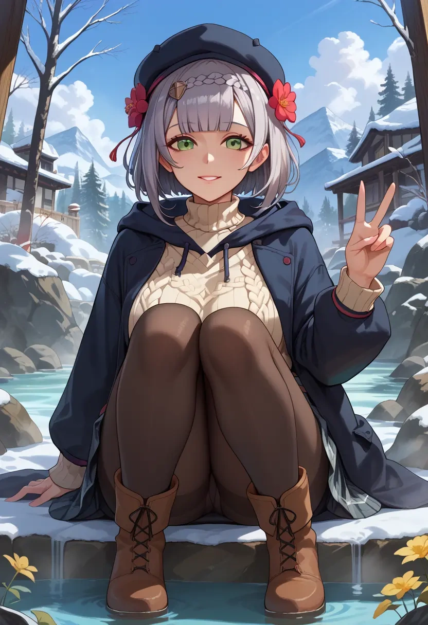 genshin impact,noelle_(genshin_impact),winter,student uniform,hooded coat  - 