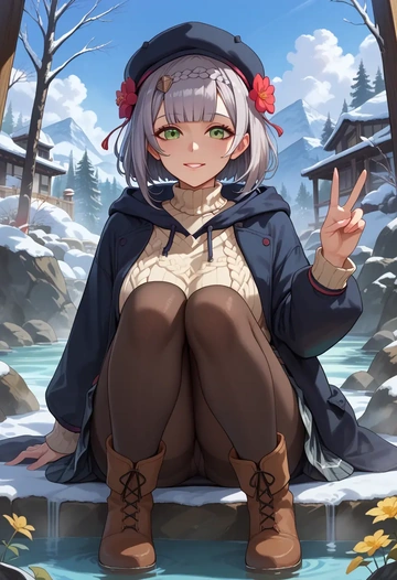 genshin impact,noelle_(genshin_impact),winter,student uniform,hooded coat  - AI generated anime art